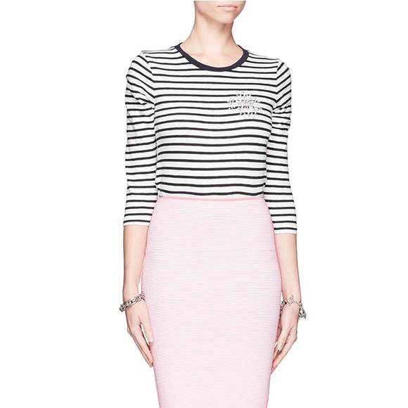 J. Crew Tops - J Crew Stripe Painter Tee with Jeweled Broach
